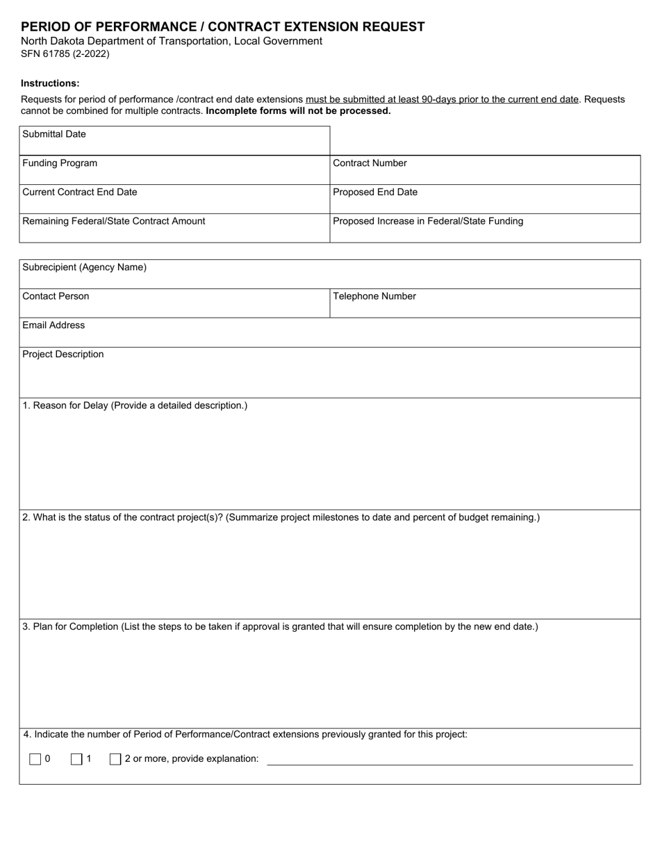 Form SFN61785 Download Fillable PDF or Fill Online Period of ...