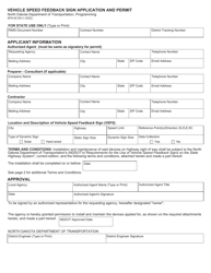 Form SFN62129 Vehicle Speed Feedback Sign Application and Permit - North Dakota