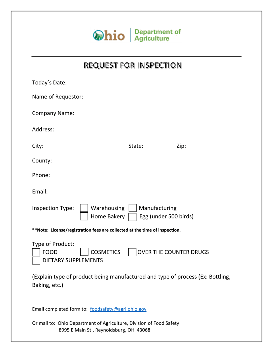 Request for Inspection - Ohio, Page 1