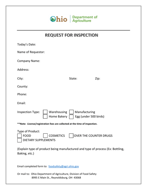 Request for Inspection - Ohio