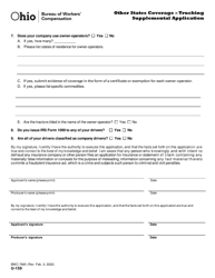 Form U-159 (BWC-7665) Other States Coverage - Trucking Supplemental Application - Ohio, Page 3