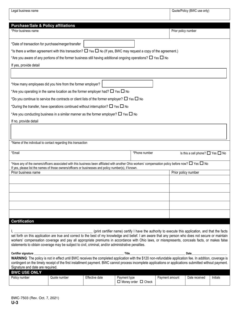 Form U-3 (BWC-7503) - Fill Out, Sign Online and Download Printable PDF ...