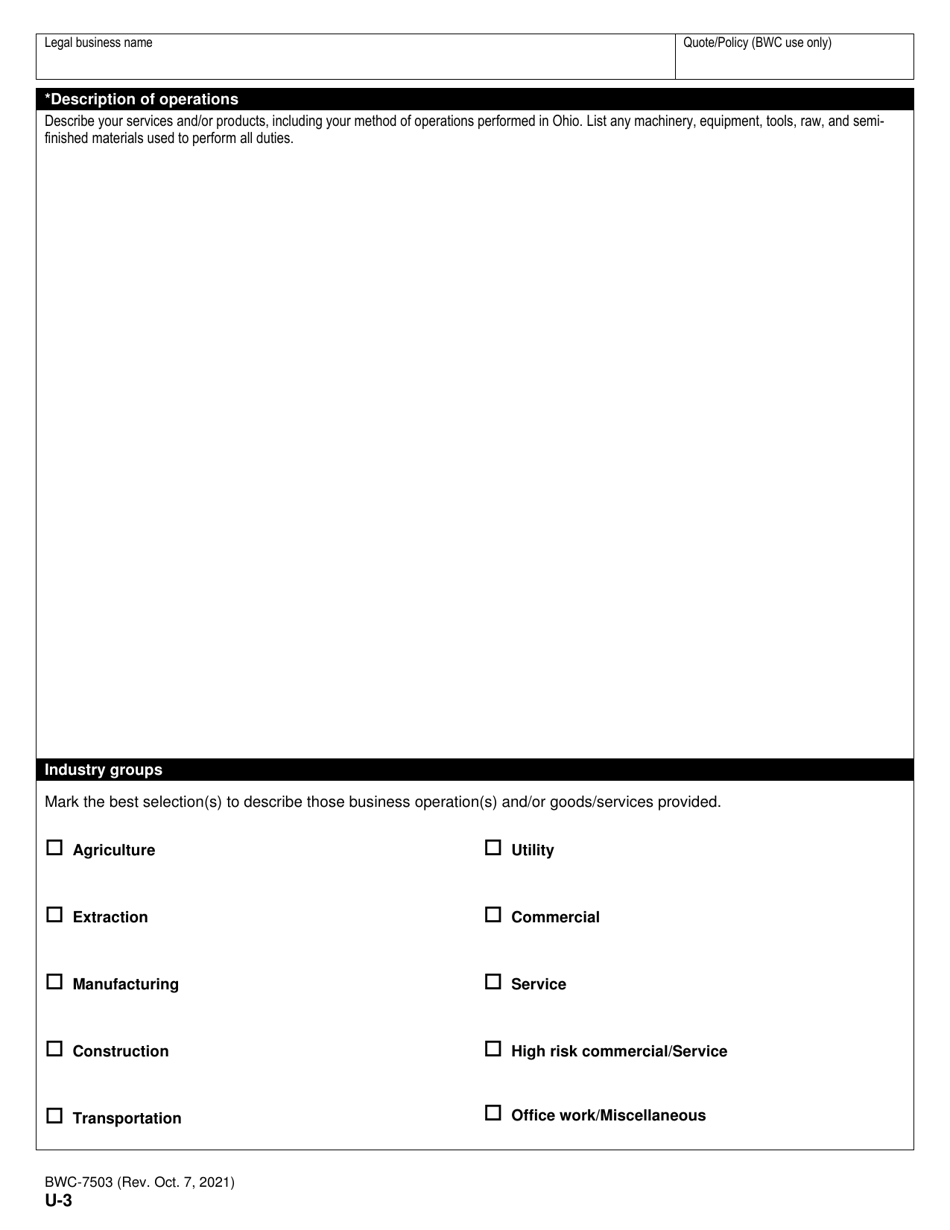 Form U-3 (BWC-7503) Application for Ohio Workers Compensation Coverage - Ohio, Page 8