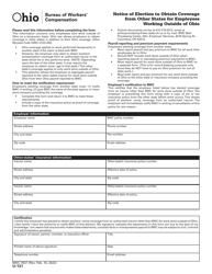 Document preview: Form U-131 (BWC-7637) Notice of Election to Obtain Coverage From Other States for Employees Working Outside of Ohio - Ohio