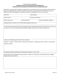 Form ODM10113 Managed Care Entity (Mce) Reporting Document for Improper Use or Disclosure of Protected Health Information (Phi) - Ohio