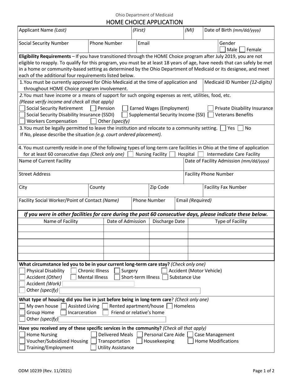 Form ODM10239 Download Fillable PDF or Fill Online Home Choice