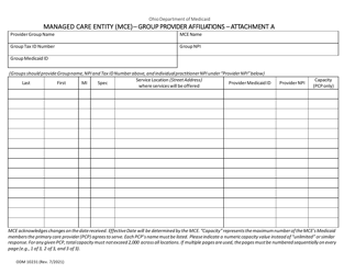 Form ODM10231 Attachment A Managed Care Entity (Mce) - Group Provider Affiliations - Ohio