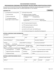 Form ODM03622 Preadmission Screening and Resident Review (Pasrr) Identification Screen - Ohio