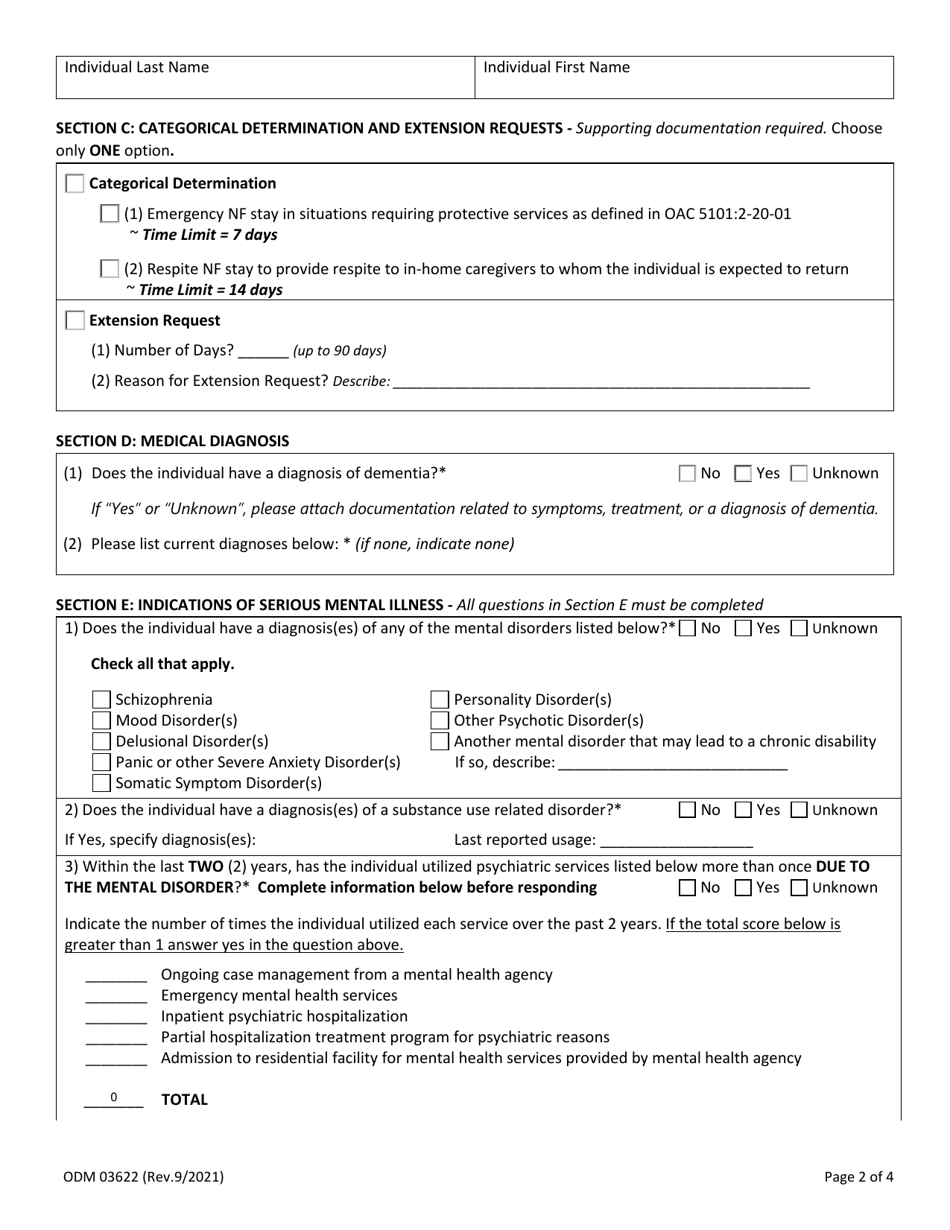 Form ODM03622 Download Fillable PDF Or Fill Online Preadmission ...