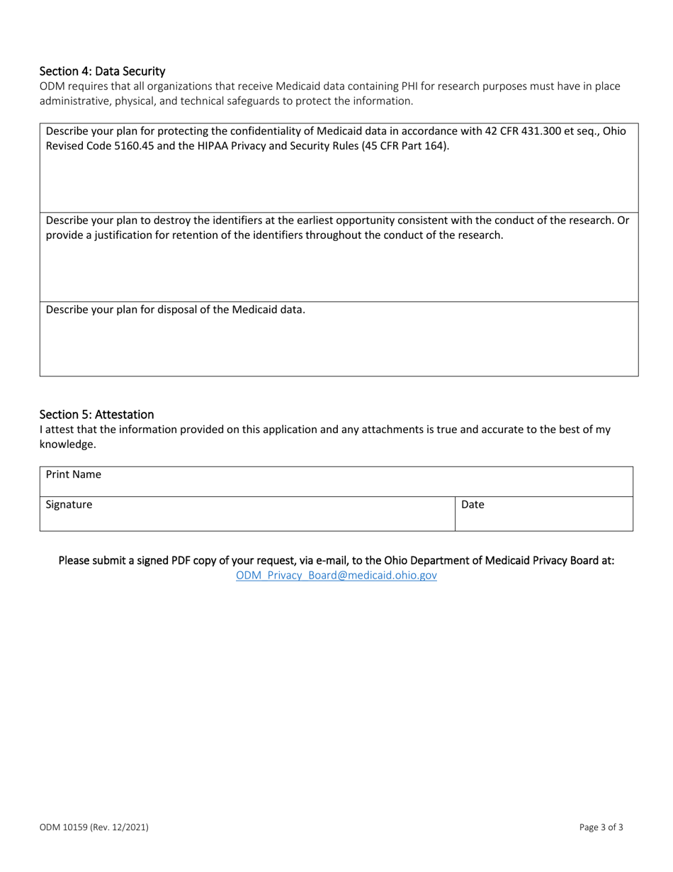 Form ODM10159 Privacy Board - Application for Waiver or Alteration of Authorization - Ohio, Page 3