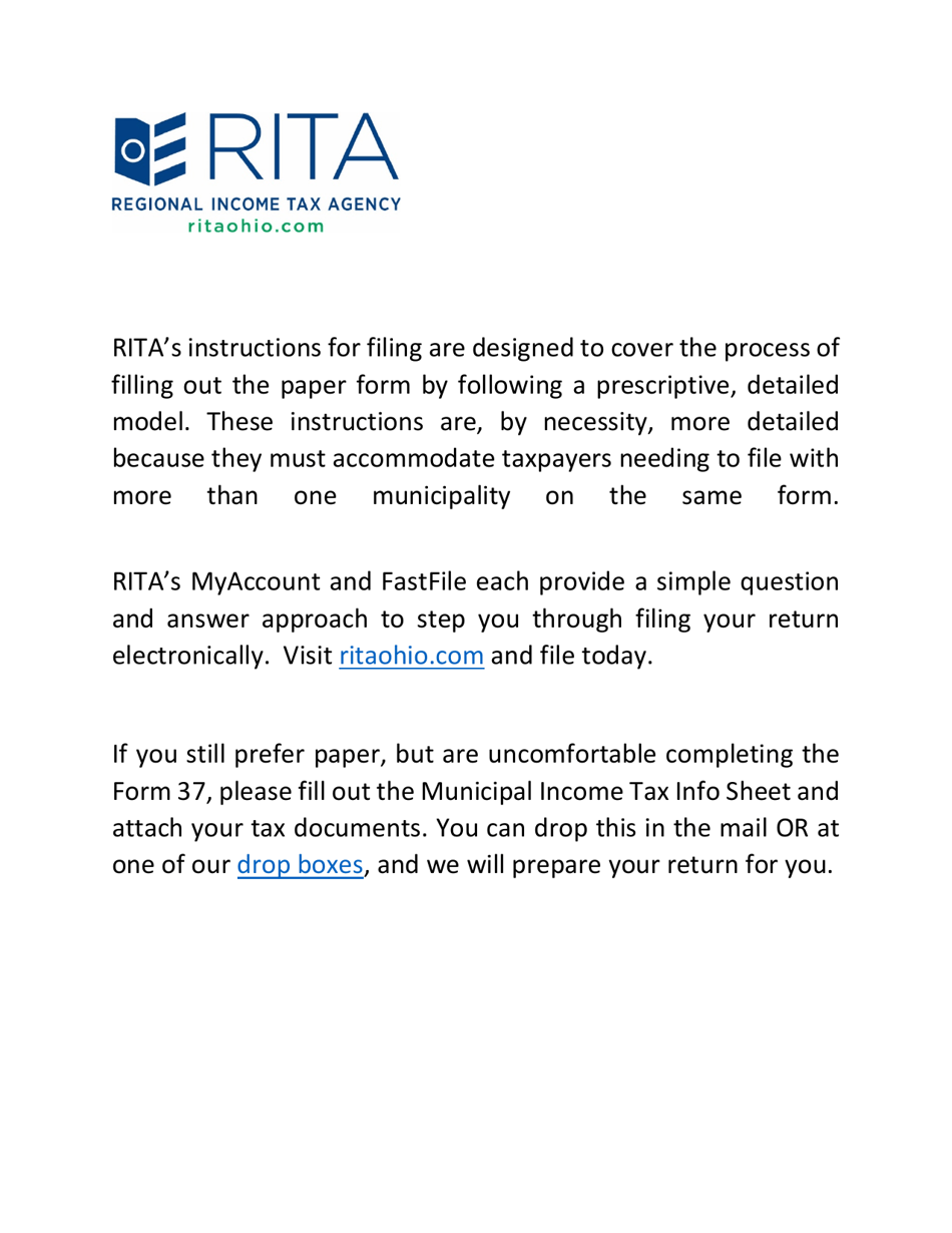 Download Instructions for Form 37 Rita Individual Tax Return PDF, 2021 Templateroller