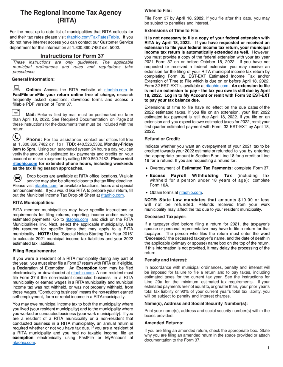 Instructions for Form 37 Rita Individual Income Tax Return - Ohio, Page 2