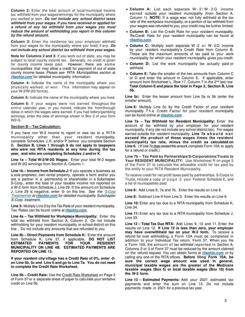Instructions for Form 37 Rita Individual Income Tax Return - Ohio, Page 4