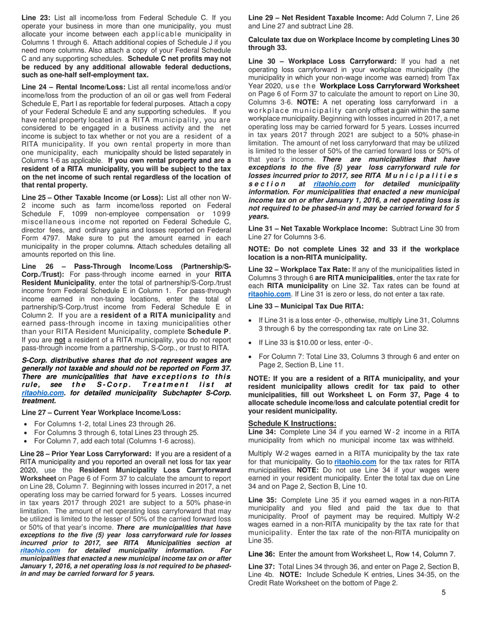 Instructions for Form 37 Rita Individual Income Tax Return - Ohio, Page 6
