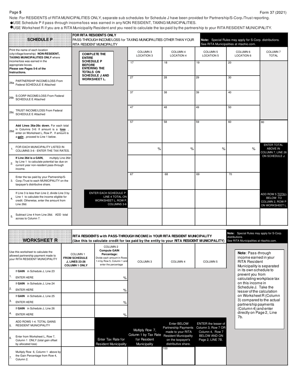 Form 37 Rita Individual Income Tax Return - Ohio, Page 5