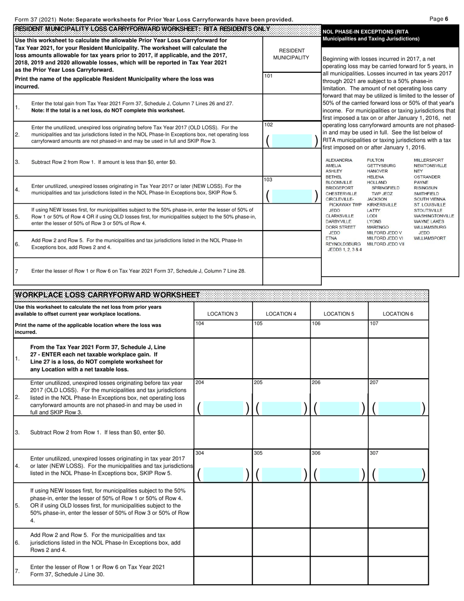 Form 37 Rita Individual Income Tax Return - Ohio, Page 6