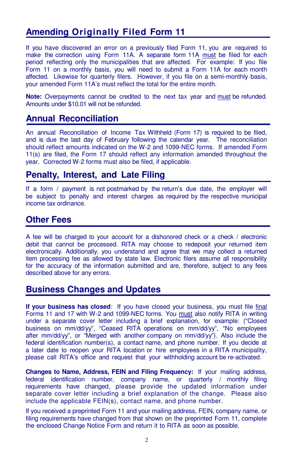 Instructions for Form 11 Employers Municipal Tax Withholding Statement - Ohio, Page 2