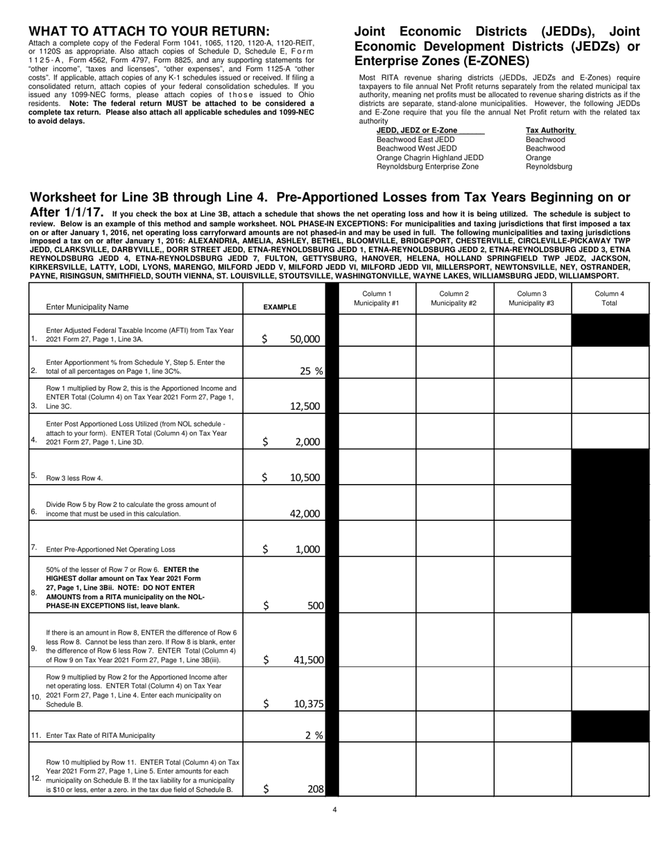 Download Instructions for Form 27 Rita Net Profit Tax Return PDF, 2021