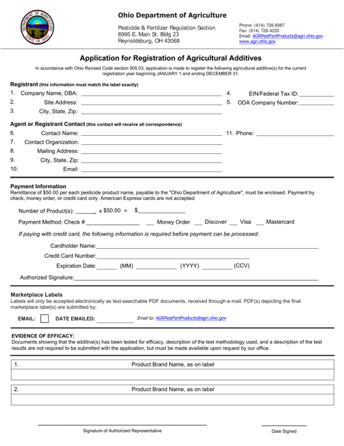 Application for Registration of Agricultural Additives - Ohio Download Pdf
