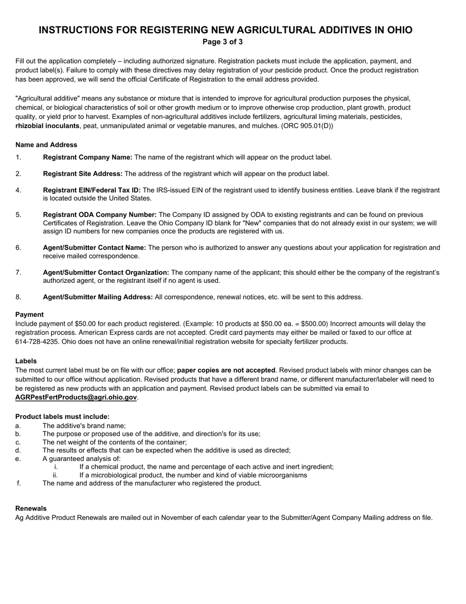 Application for Registration of Agricultural Additives - Ohio, Page 3