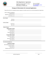 Document preview: Change of Information for Licensed Applicators - Ohio