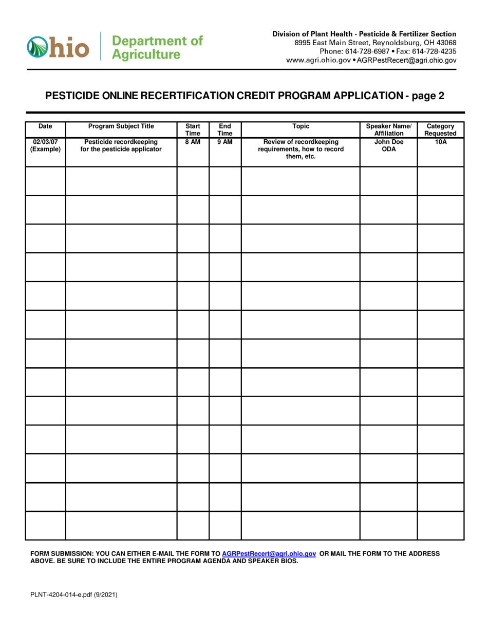 Form PLNT-4204-014-E Online Pesticide Recertification Program Credit Application - Ohio, Page 2