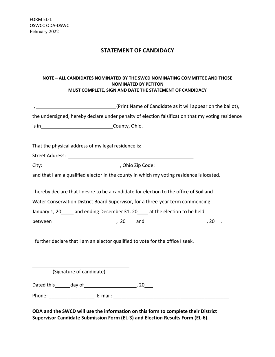 Form El 1 Fill Out Sign Online And Download Fillable Pdf Ohio Templateroller 