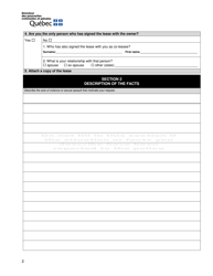 Request for an Attestation for the Purpose of Resiliating a Lease on Grounds of Violence or Sexual Assault - Quebec, Canada, Page 2