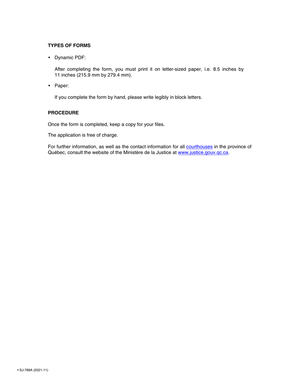 Form SJ-788A Application for No-Disclosure of Information Contained in Computerized Records in Criminal Matters - Quebec, Canada, Page 2