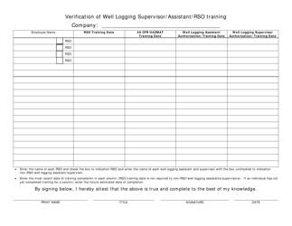 Document preview: Verification of Well Logging Supervisor/Assistant/Rso Training - Nevada