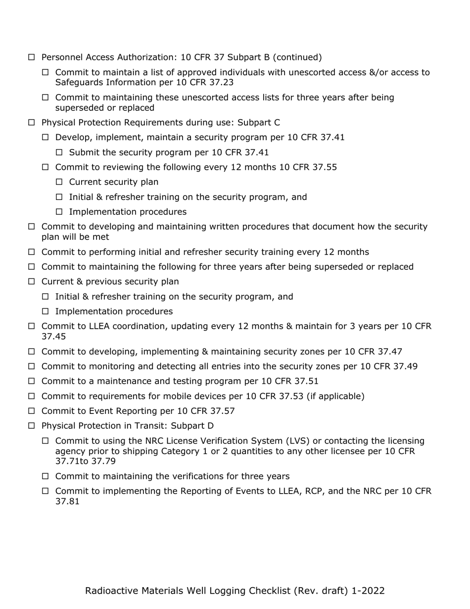 Radioactive Materials (Ram) Well Logging Licensing Checklist - Nevada, Page 14
