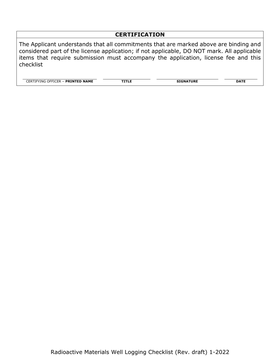 Radioactive Materials (Ram) Well Logging Licensing Checklist - Nevada, Page 15