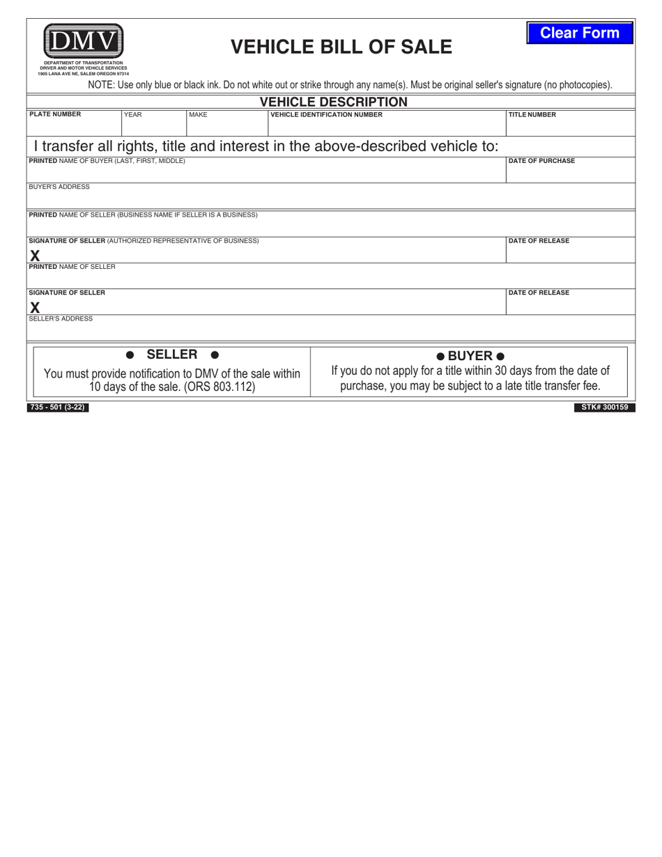 Form 735-501 - Fill Out, Sign Online and Download Fillable PDF, Oregon ...