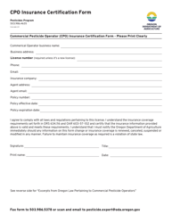 Document preview: Cpo Insurance Certification Form - Oregon