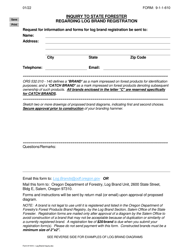 Form 9-1-1-610 &quot;Inquiry to State Forester Regarding Log Brand Registration&quot; - Oregon