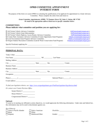 Document preview: Oprd Committee Appointment Interest Form - Oregon