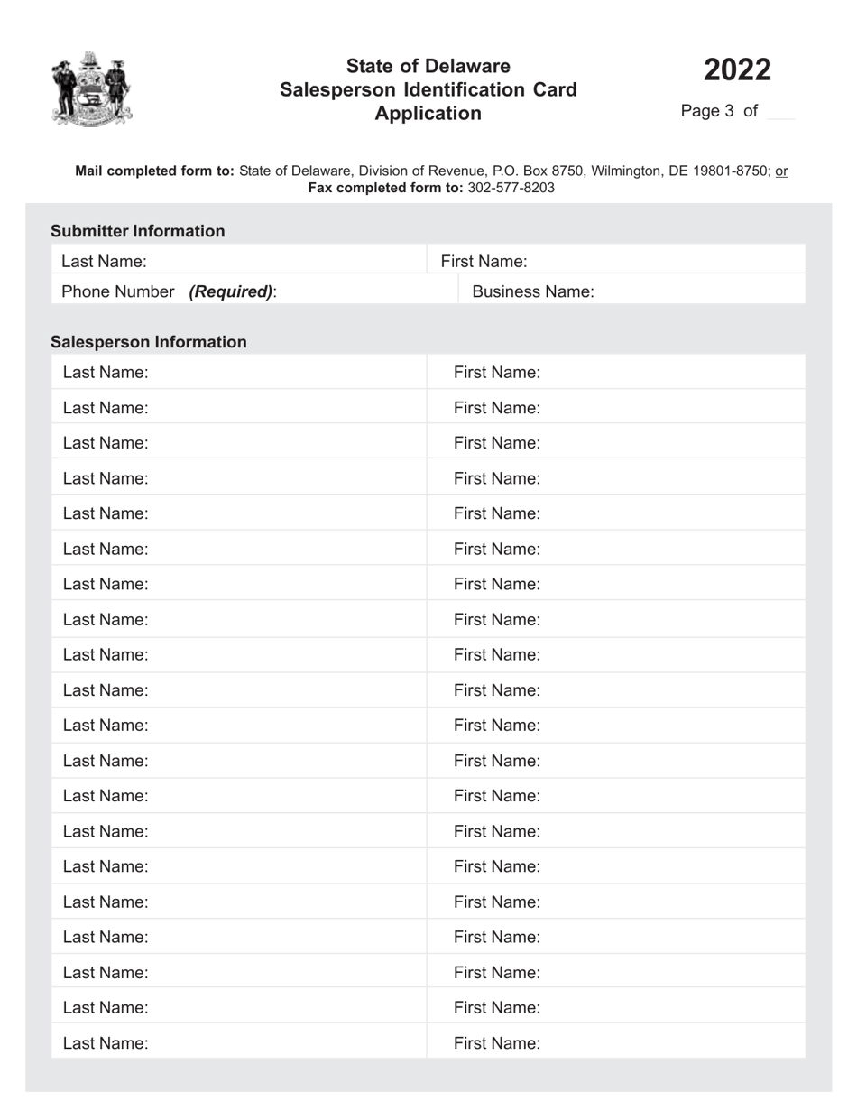 Salesperson Identification Card Application - Delaware, Page 3