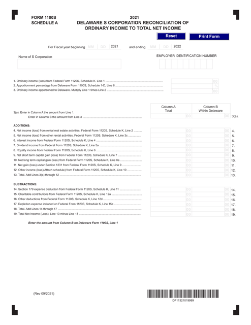Form 1100S Schedule A 2022 Printable Pdf