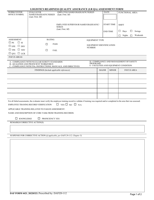 DAF Form 4421 Logistics Readiness Quality Assurance (Lr Qa) Assessment Form