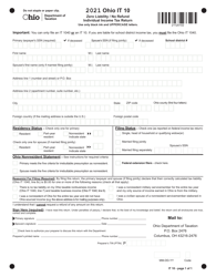 Document preview: Form IT10 Zero Liability/No Refund Individual Income Tax Return - Ohio, 2021