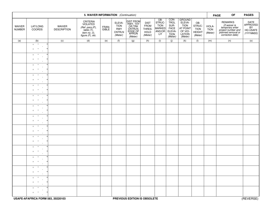 USAFE-AFAFRICA Form 583 Approved Waivers to Airfield and Airspace Criteria, Page 2