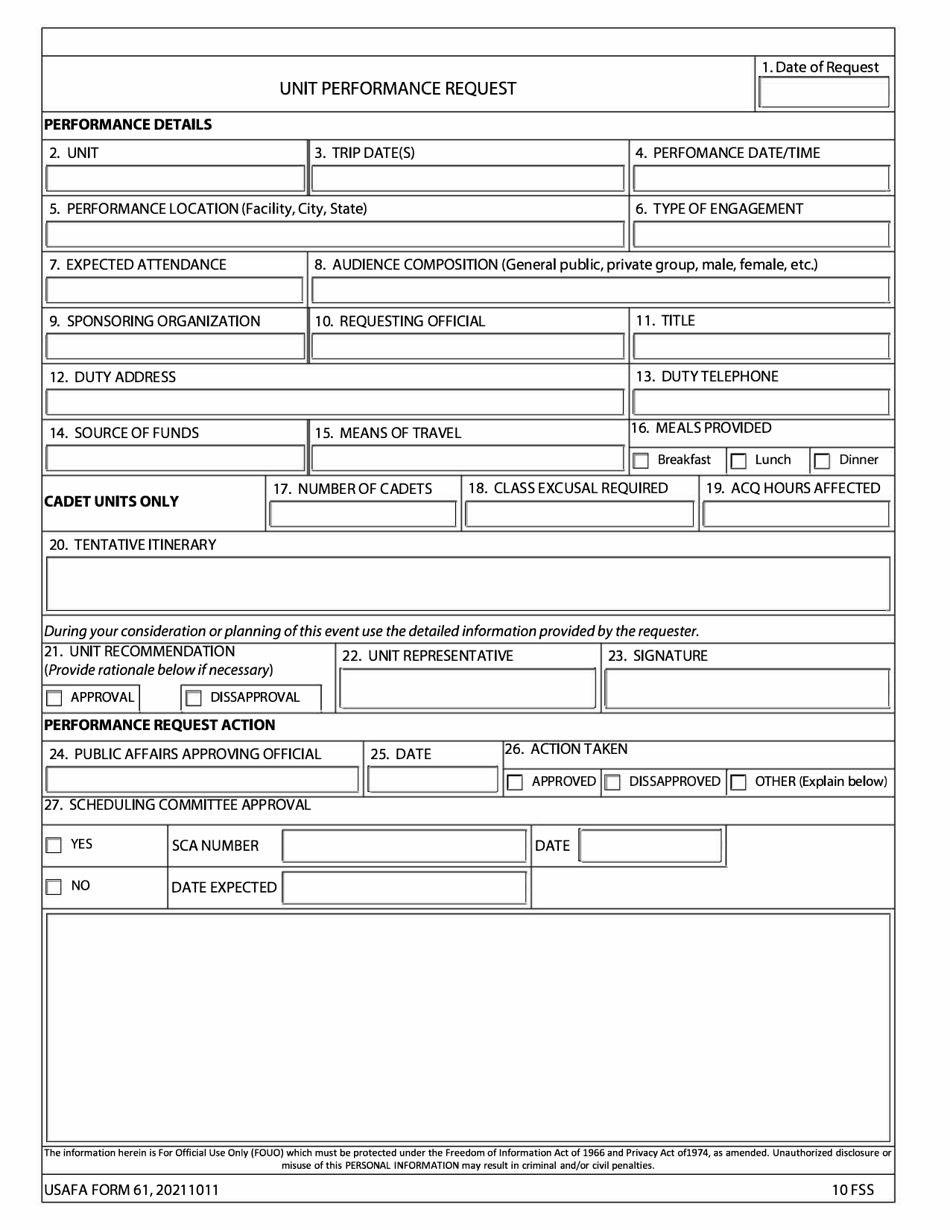 USAFA Form 61 Download Fillable PDF or Fill Online Classroom Teacher ...