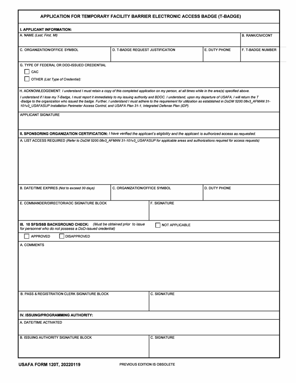 USAFA Form 120T Download Fillable PDF or Fill Online Application for ...