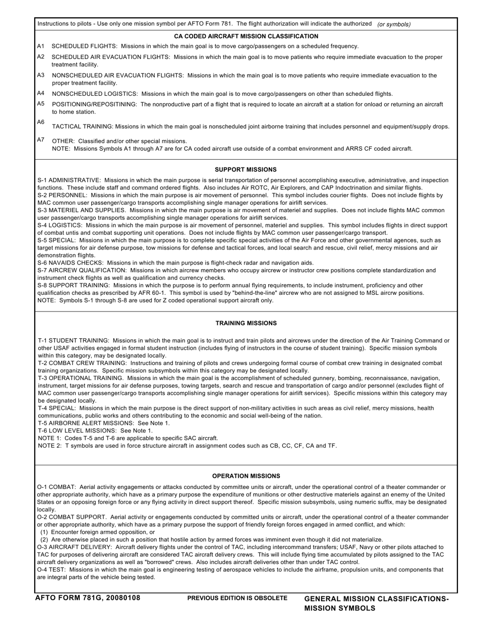 Instructions for AFTO Form 781 Arms Aircrew / Mission Flight Data Document, Page 1