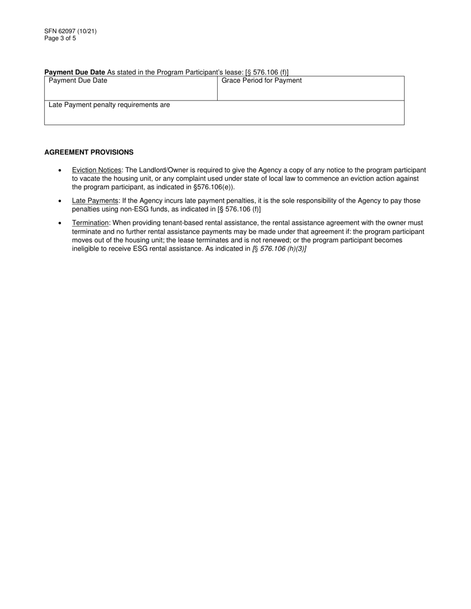 Form SFN62097 Emergency Shelter Grant (Esg) / Esg-Covid (Esg-Cv) / Nd Homeless Grant (Ndhg) Rental Assistance Agreement - North Dakota, Page 3