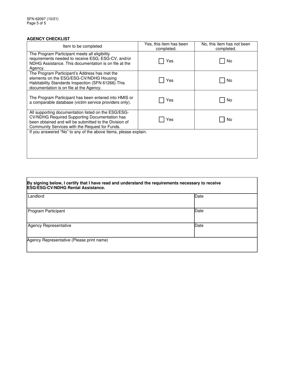 Form SFN62097 Emergency Shelter Grant (Esg) / Esg-Covid (Esg-Cv) / Nd Homeless Grant (Ndhg) Rental Assistance Agreement - North Dakota, Page 5