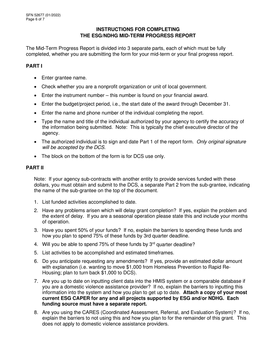 Form SFN52677 Esg / Ndhg Mid-term Progress Report - North Dakota, Page 6
