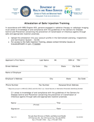 Document preview: Attestation of Safe Injection Training - Nevada