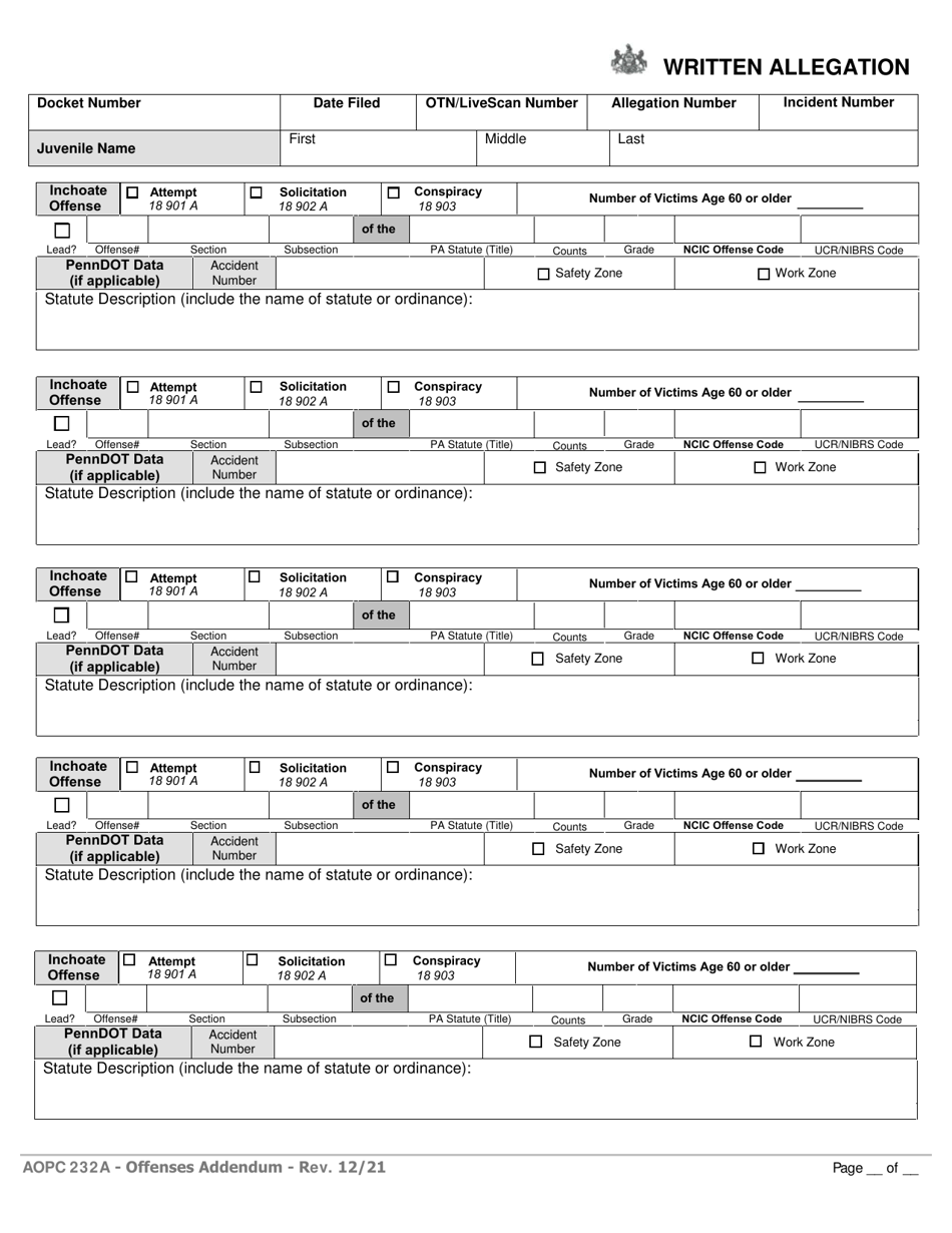 Form AOPC J232A - Fill Out, Sign Online and Download Fillable PDF ...