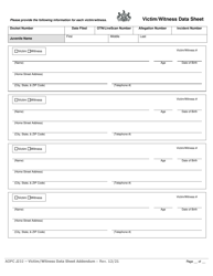 Document preview: Form AOPC J232 Victim/Witness Data Sheet - Pennsylvania